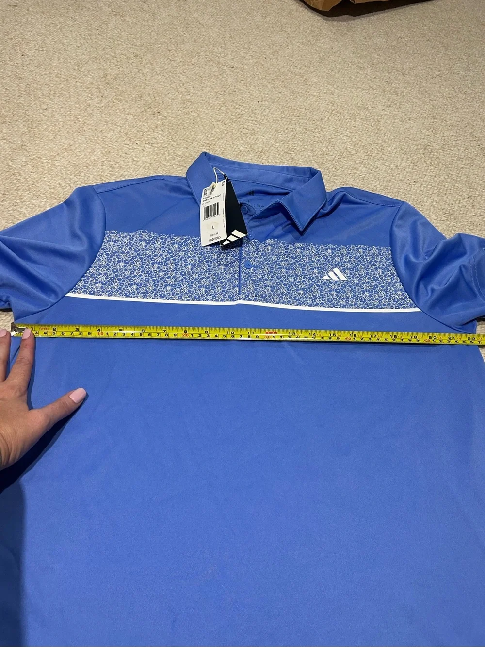 Adidas Men's Stretch Short Sleeve Chest Print Golf Polo Shirt Large Blue White